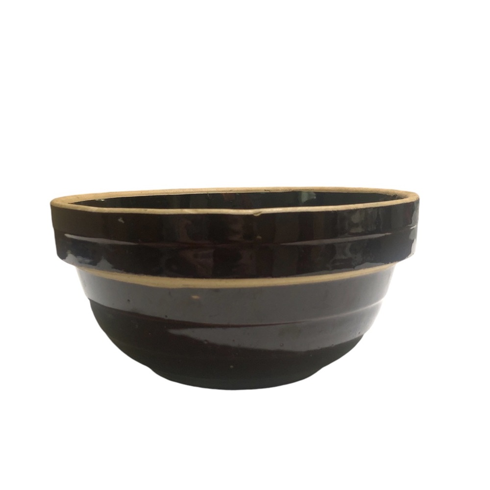 Vtg Brown Glazed Ribbed Beehive Stoneware Mixing Bowl USA 9 In